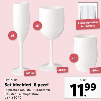 Lidl Ernesto set bicchieri, 6 pezzi offerta