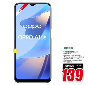 MediaWorld Oppo Smartphone A16S offerta