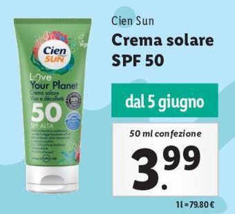 Lidl Cien Sun Crema solare SPF 50 50 ml confezione offerta