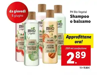 Lidl PH Bio Vegetal Shampoo o balsamo 250 ml confezione offerta