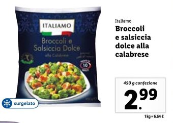 Lidl Broccoli e Salsiccia Dolce alla calabrese 450 g confezione offerta