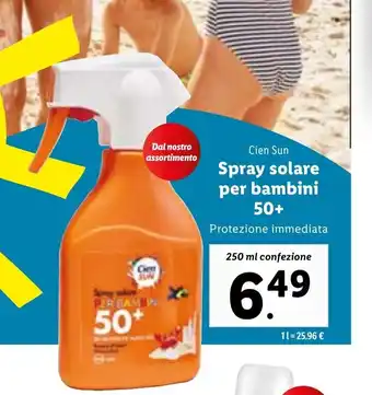 Lidl Spray solare per bambini 50+ 250 ml confezione offerta