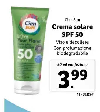 Lidl Crema solare SPF 50 50 ml confezione offerta