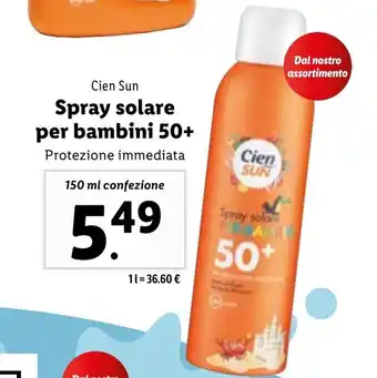 Lidl Spray solare per bambini 50+ 150 ml confezione offerta