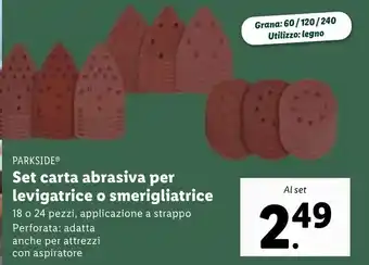 Lidl Set carta abrasiva per levigatrice o smerigliatrice 18 o 24 pezzi, applicazione a strappo offerta