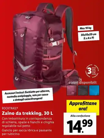 Zaino da trekking, 30 L 30x50x20 cm (LxAxP)