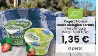 Interspar Yogurt Bianco Greco Biologico Zorbas intero/magro 150 g offerta