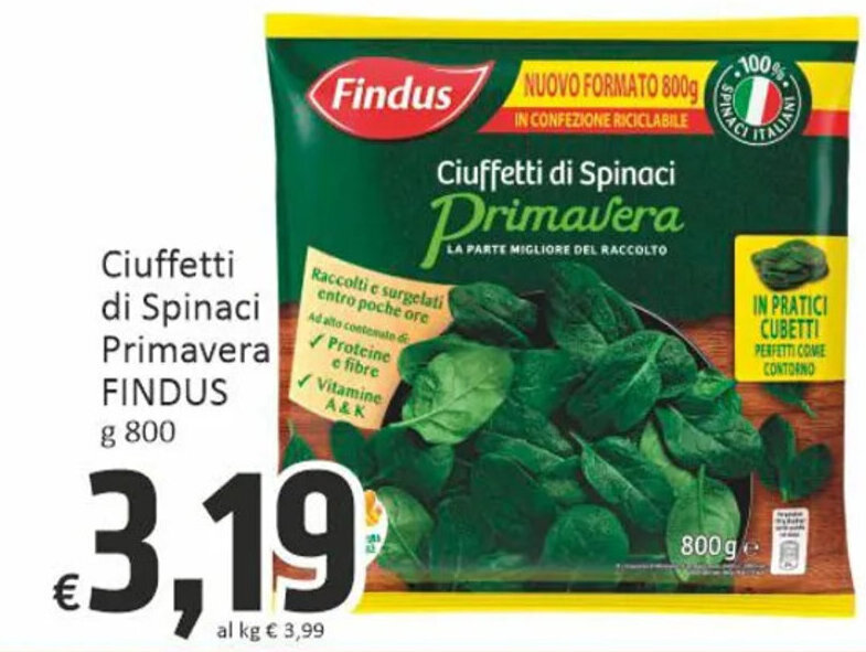 Paghi Poco Ciuffetti di Spinaci Primavera FINDUS g 800 offerta