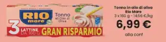 Interspar Tonno in olio di oliva Rio Mare 3x 160 g offerta