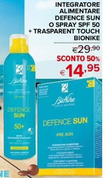 Iperal INTEGRATORE ALIMENTARE DEFENCE SUN O SPRAY SPF 50 + TRASPARENT TOUCH BIONIKE offerta