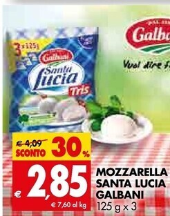 Tigros Galbani mozzarella santa lucia offerta