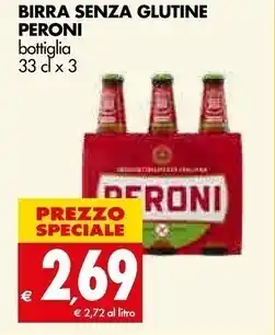 Tigros Peroni birra senza glutine offerta
