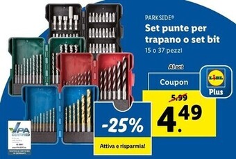 Lidl Parkside set punte per trapano o set bit offerta