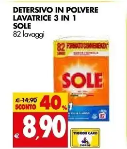 Tigros Sole detersivo in polvere lavatrice 3 in 1 offerta