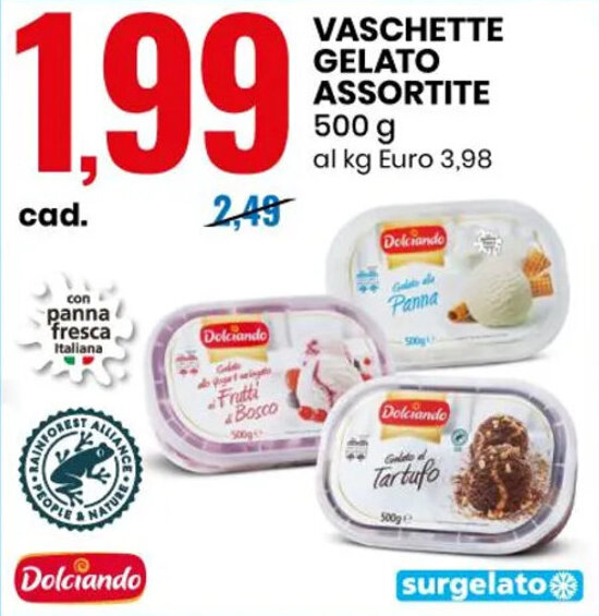 Eurospin Dolciando VASCHETTE GELATO ASSORTITE 500 g offerta