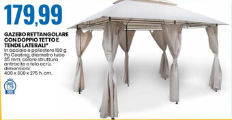 GAZEBO RETTANGOLARE CON DOPPIO TETTO E TENDE LATERALI