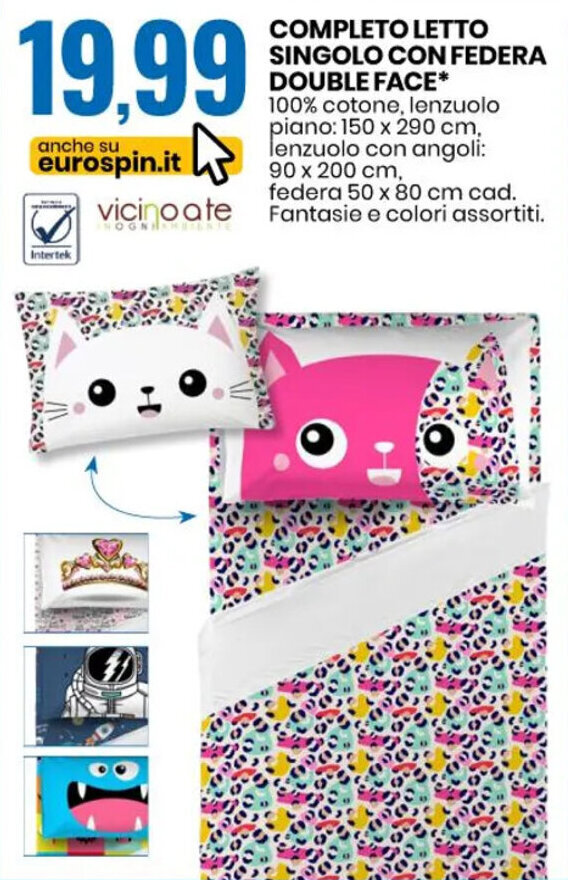 Eurospin COMPLETO LETTO SINGOLO CON FEDERA DOUBLE FACE offerta
