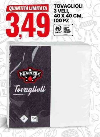 Eurospin TOVAGLIOLI 3 VELI, 40 X 40 CM, 100 PZ offerta