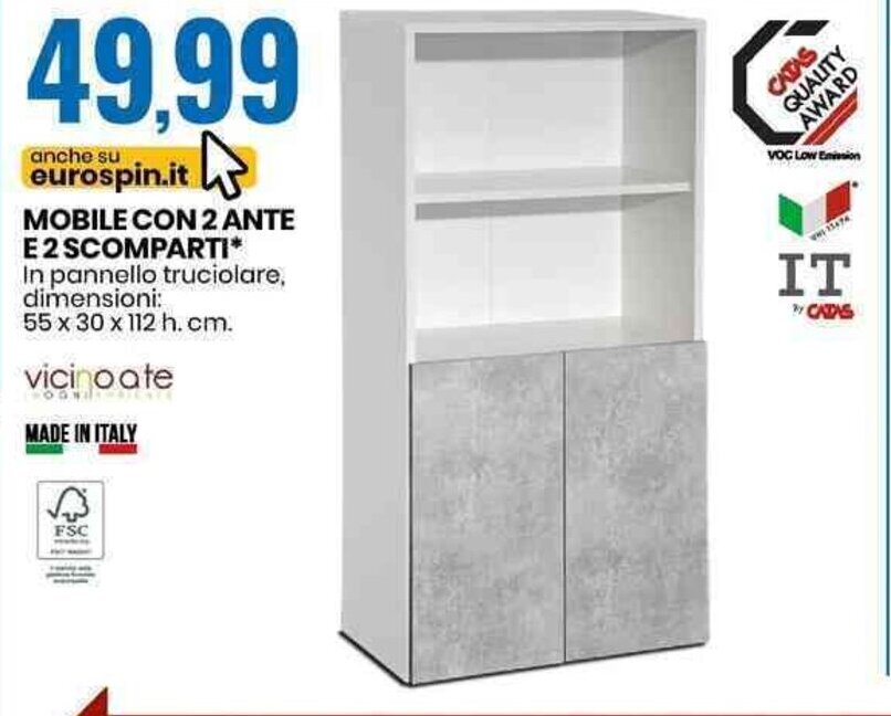 Eurospin MOBILE CON 2 ANTE E 2 SCOMPARTI* 55x30x112 h. cm. offerta