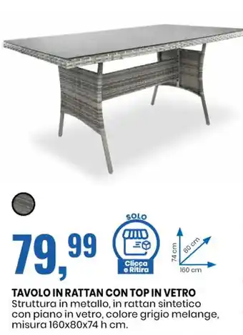 Eurospin TAVOLO IN RATTAN CON TOP IN VETRO offerta
