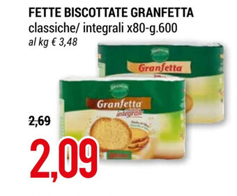 Hardis FETTE BISCOTTATE GRANFETTA classiche/ integrali x80-g.600 offerta