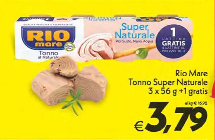 Iper Super Conveniente Rio Mare Tonno Super Naturale 3 x 56 g +1 gratis offerta