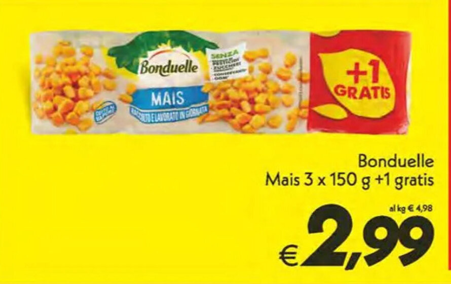 Iper Super Conveniente Bonduelle Mais 3 x 150 g +1 gratis offerta