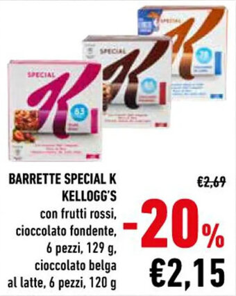 Conad BARRETTE SPECIAL K KELLOGG'S con frutti rossi, cioccolato fondente, 6 pezzi, 129 g offerta