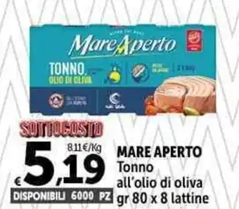 Carrefour Market MARE APERTO Tonno all'olio di oliva gr 80 x 8 lattine offerta