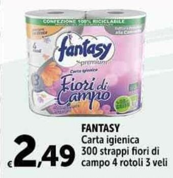Carrefour Market FANTASY Carta igienica 300 strappi fiori di campo 4 rotoli 3 veli offerta