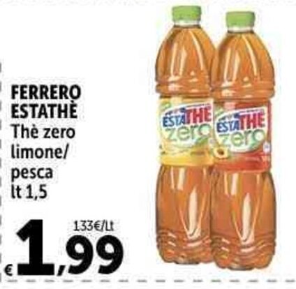 Carrefour Market FERRERO ESTATHE The zero limone/ pesca It 1,5 offerta