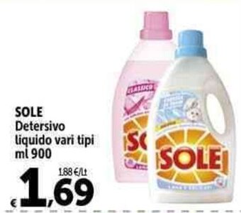 Carrefour Market SOLE Detersivo liquido vari tipi ml 900 offerta
