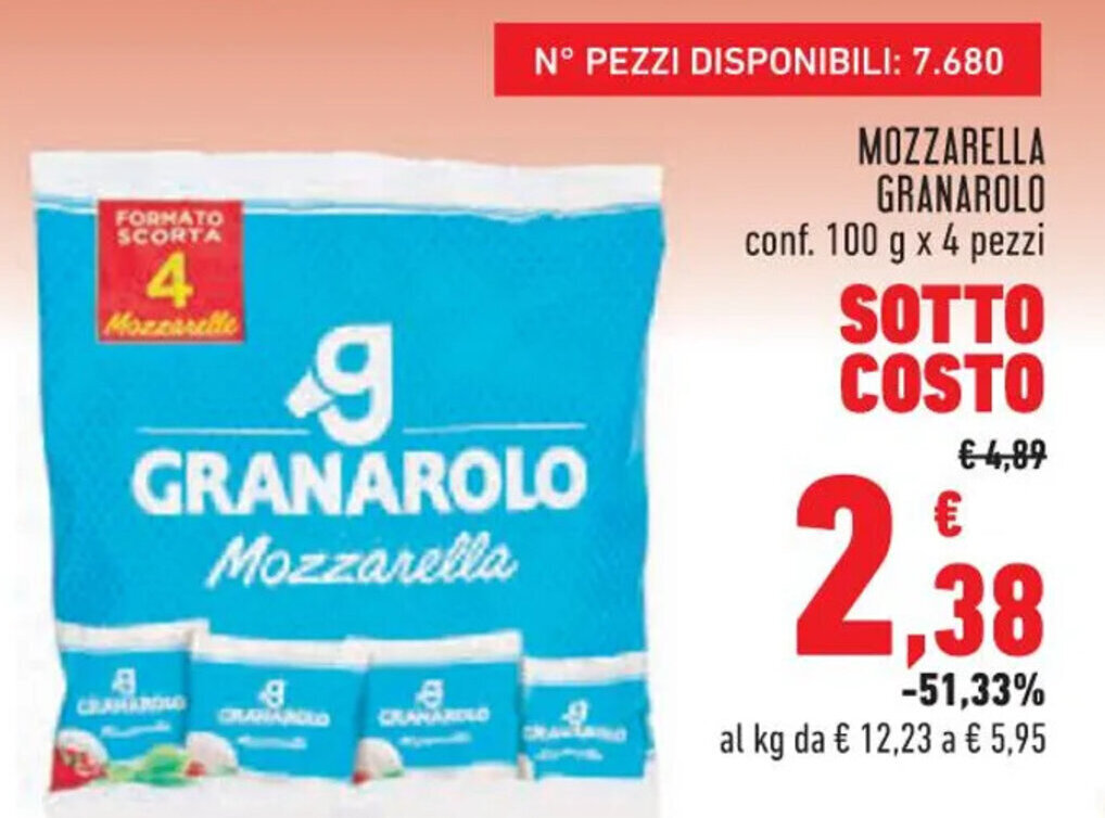 Conad MOZZARELLA GRANAROLO conf. 100 g x 4 pezzi offerta
