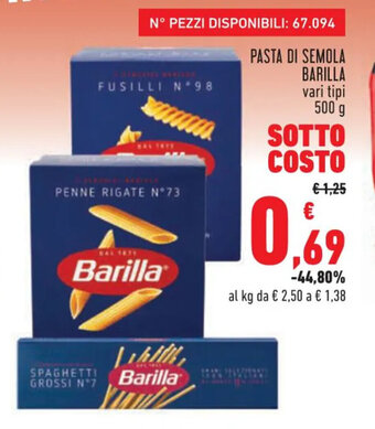 Conad PASTA DI SEMOLA BARILLA vari tipi 500 g offerta