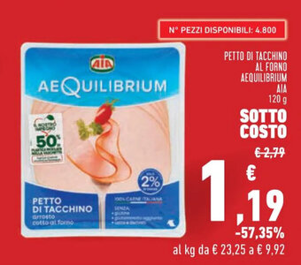 Conad PETTO DI TACCHINO AL FORNO AEQUILIBRIUM AIA 120 g offerta
