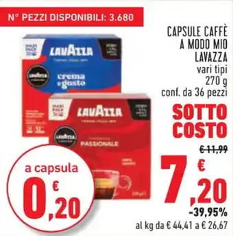 Conad CAPSULE CAFFÈ A MODO MIO LAVAZZA vari tipi 270 g offerta