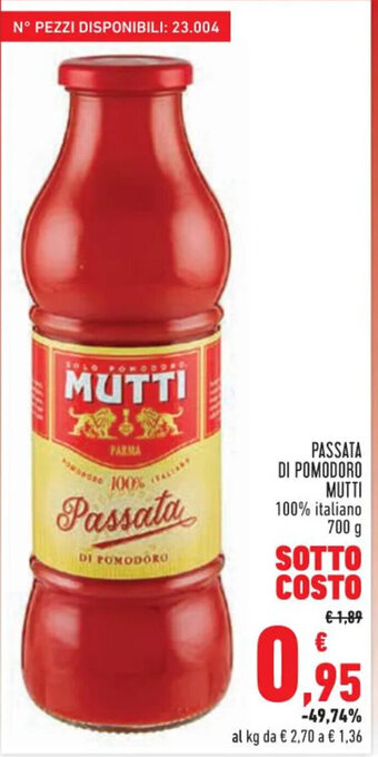 Conad PASSATA DI POMODORO MUTTI 100% italiano 700 g offerta