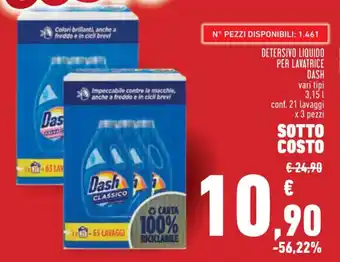 Conad DETERSIVO LIQUIDO PER LAVATRICE DASH vari tipi 3,15 l offerta