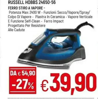 Russell Hobbs 24650-56 Ferro Da Stiro Ferro A Vapore Ceranium Nero, Blu 2400 W