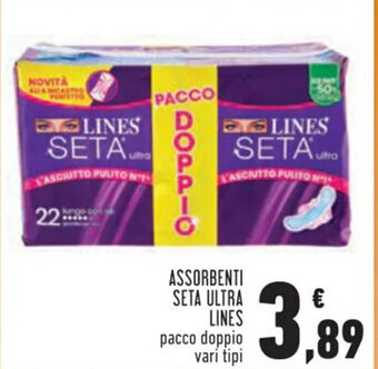 Conad ASSORBENTI SETA ULTRA LINES pacco doppio vari tipi offerta
