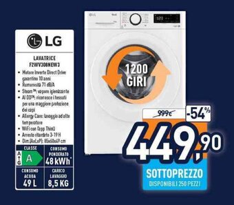 Unieuro LG LAVATRICE F2WV308NEW3 offerta