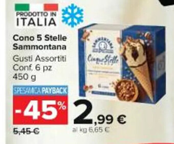Carrefour Market Cono 5 Stelle Sammontana Gusti Assortiti Conf. 6 pz 450 g offerta