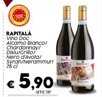 Crai RAPITALÀ Vino Doc Alcamo Bianco/ Chardonnay/ Disiu/Grillo/ Nero d'Avola/ Syrah/Nerammuri 75 cl offerta