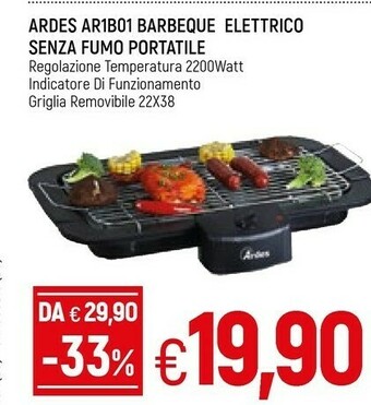 Famila Ardes AR1B01 Barbecue Per L'aperto E Bistecchiera 2200 W Elettrico Da Tavolo Nero, Cromo offerta