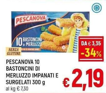 A&O PESCANOVA 10 BASTONCINI DI MERLUZZO IMPANATI E SURGELATI 300 g offerta