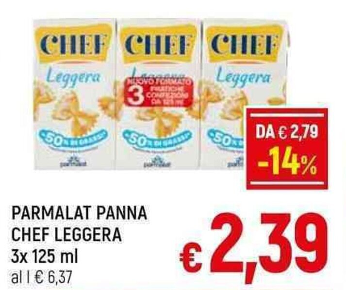 A&O PARMALAT PANNA CHEF LEGGERA 3x 125 ml offerta