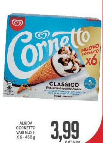 Supermercati Piccolo ALGIDA CORNETTO VARI GUSTI X6-450 g offerta