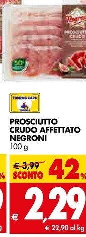 Tigros Negroni prosciutto crudo affettato offerta