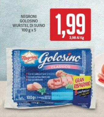 Supermercati Piccolo NEGRONI GOLOSINO WURSTEL DI SUINO 100 g x 5 offerta