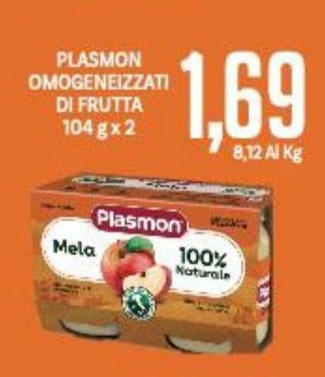 Supermercati Piccolo PLASMON OMOGENEIZZATI DI FRUTTA 104 g x 2 offerta